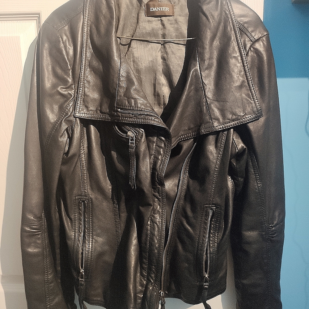 Danier black leather biker jacket